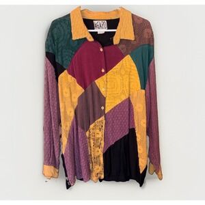 Vintage Lace Patchwork Bohemian Oversized Cottagecore Button Down Shirt Size XL